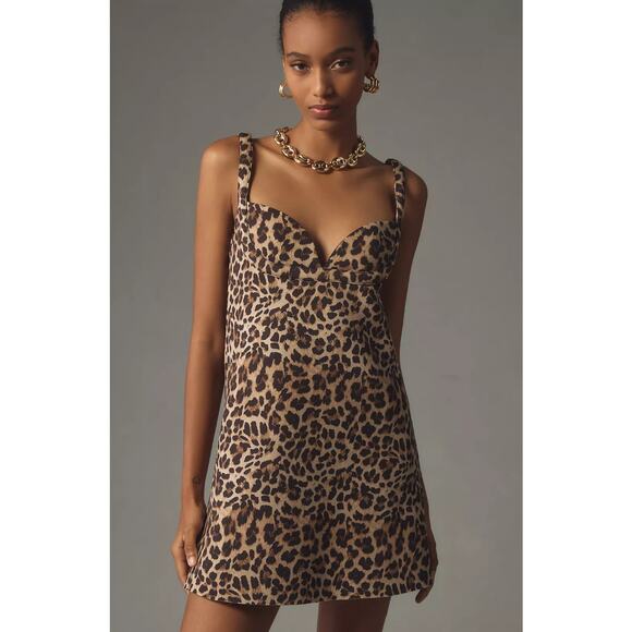 Anthropologie DHRUV KAPOOR Leopard Mini Shift Dress in Brown Pattern M NWT $178 - Picture 3 of 8